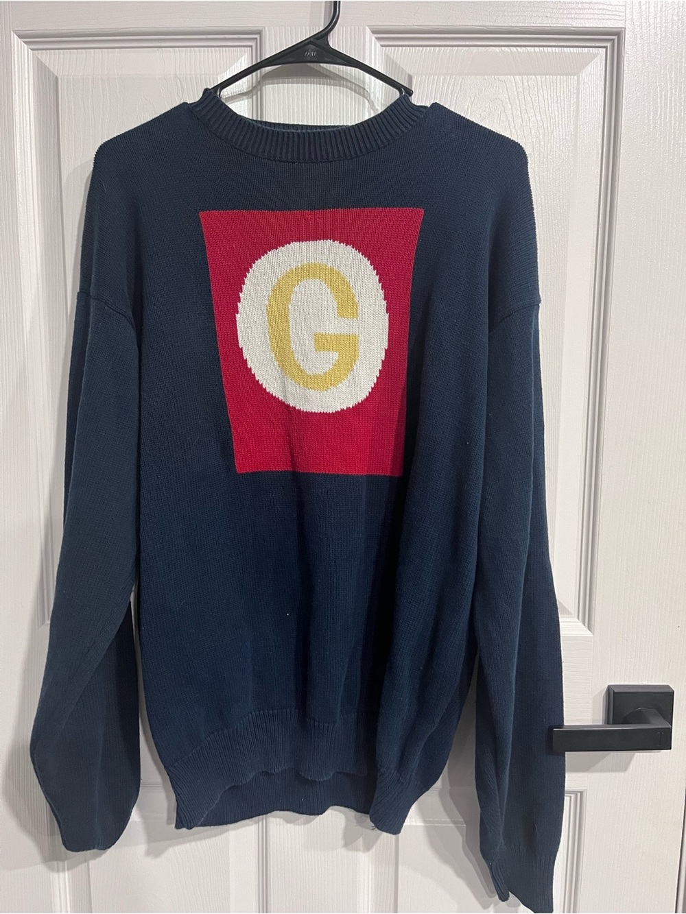 Vintage Guess by Georges Marciano Navy Big G Logo Knit Sweater L